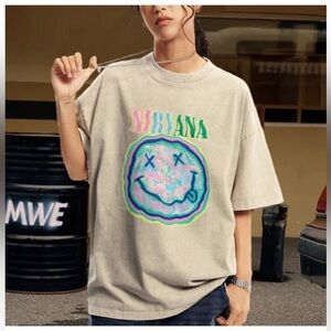Nirvana Shirt XL Smiley Face Tan
